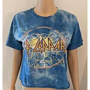 DEF LEPPARD T Shirt Women's Crop Top Size Small Blue Tie Dye Adrenalize 2021